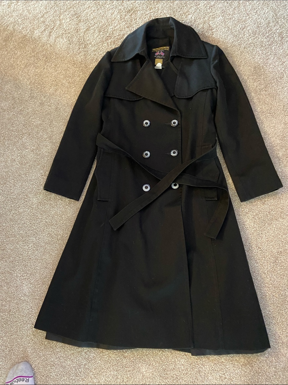 London Fog Black Double-Breasted Trench Coat with Belt - vintage